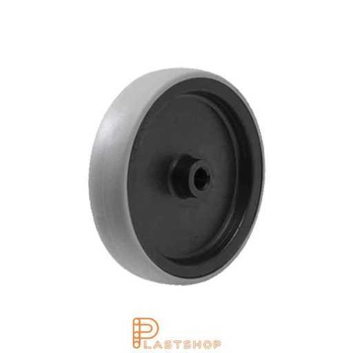 [P2002089] Wheel 125 mm, 95 kg capacity, with hub in PA6 and soft tread in PUR in gray color, slide bearing