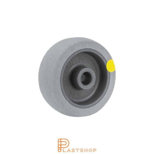 [P2002059] Hjul 50 mm, 40 kg bæreevne, med nav i PP og myk bane i TPE i grå farge, glidelager