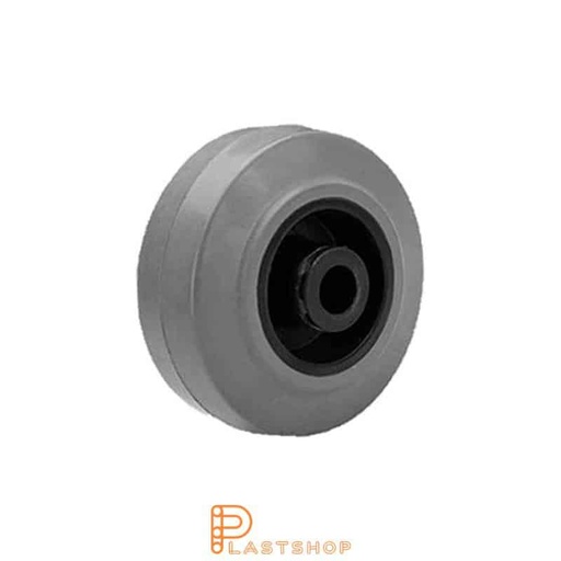 [P2002074] Rueda 80 mm, 100 kg de carga, con eje en PA6 y banda suave en ElastoGum en color gris, cojinete deslizante