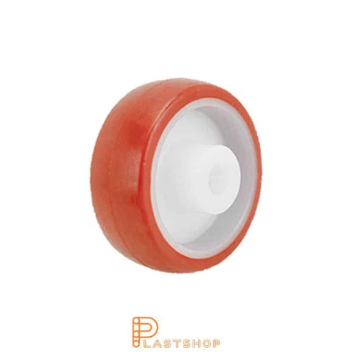 [P2002072] Wheel 80 mm, 120 kg capacity, with hub in PA6 and soft tread in PUR in red color, slide bearing