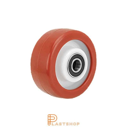 [P2002131] Wheel 80 mm, 260 kg capacity, with hub in PA6 and soft tread in PUR in red color, double ball bearing