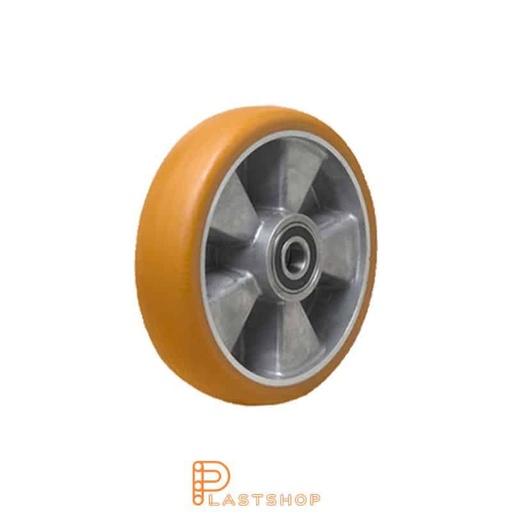 [P2002167] Industrial wheel 100 mm, 400 kg capacity, with hub in aluminum and soft tread in ElastoPUR in brown color, double ball bearing