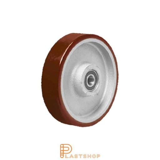 [P2002168] Industrial wheel 100 mm, 400 kg capacity, with hub in cast iron and soft tread in PUR in red color, double ball bearing