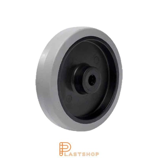 [P2002028] Rueda industrial 160 mm, 250 kg de carga, con buje en PA6 y banda suave en ElastoGum de color gris, rodamiento de rodillos