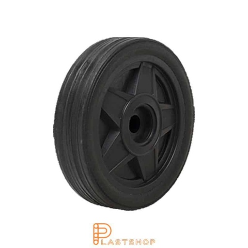 [P2002115] Industrial wheel 200 mm, 100 kg capacity, with hub in PP and soft tread in ReGum in black color, slide bearing