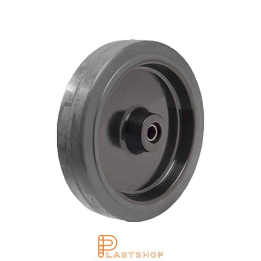 [P2002034] Industrial wheel 200 mm, 250 kg capacity, with hub in PA6 and soft tread in ElastoGum in gray color, roller bearing