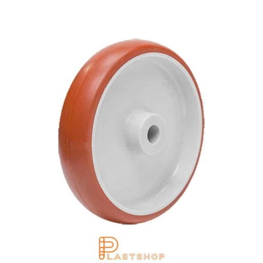 [P2002116] Industrial wheel 200 mm, 380 kg capacity, with hub in PA6 and soft tread in PUR in red color, slide bearing