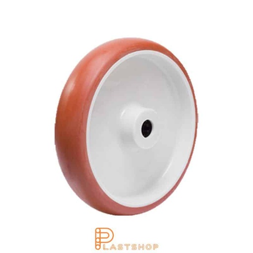 [P2002032] Industrial wheel 200 mm, 380 kg capacity, with hub in PA6 and soft tread in PUR in red color, roller bearing