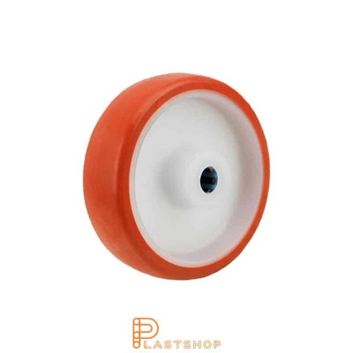 [P2002010] Stainless steel wheel 100 mm, 170 kg capacity, with hub in PA6 and soft tread in PUR in red color, roller bearing