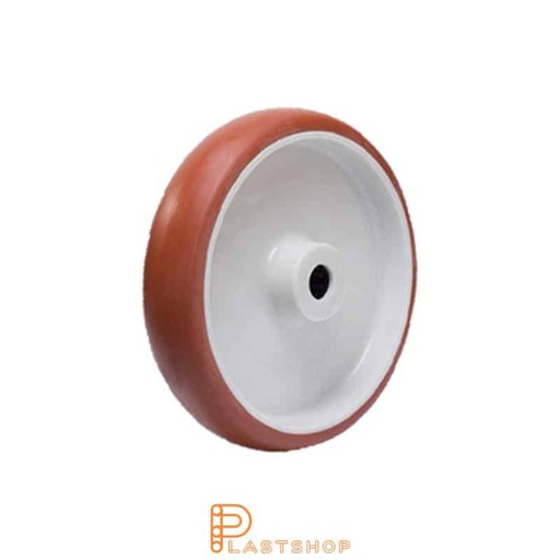 [P2002013] Stainless steel wheel 125 mm, 200 kg capacity, with hub in PA6 and soft tread in PUR in red color, roller bearing