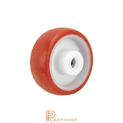 [P2002003] Stainless steel wheel 80 mm, 120 kg capacity, with hub in PA6 and soft tread in PUR in red color, roller bearing