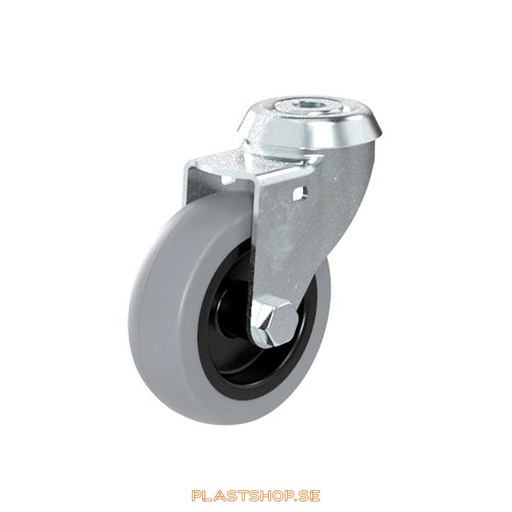 [P2005133] Link wheel, without brake, center hole, wheel diameter 75 mm, building height 98 mm, hub in Polypropen (PP) with soft track in TPE, grå. 55 kg load capacity, skruv