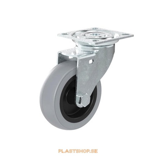 [P2005135] Link wheel, without brake, plate, wheel diameter 75 mm, building height 99 mm, hub in Polypropen (PP) with soft track in TPE, grå. 55 kg load capacity, skruv