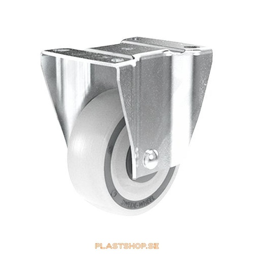 [P2005207] Fixed bracket, plate, wheel diameter 100 mm, building height 132 mm, hard wheel in solid Polypropen (PP), natur. 170 kg load capacity, ball bearings