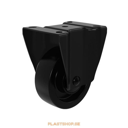 [P2005217] Fixed bracket, plate, wheel diameter 100 mm, building height 132 mm, hub in Nylon PA6 with soft track in Polyuretan, svart. 225 kg load capacity, ball bearings