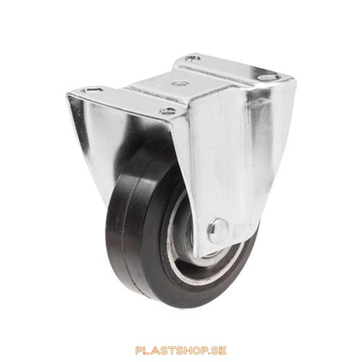[P2005220] Fixed bracket, plate, wheel diameter 100 mm, building height 132 mm, hub in Aluminium with soft track in Elastiskt Gummi, svart. 225 kg load capacity, dubbla ball bearings
