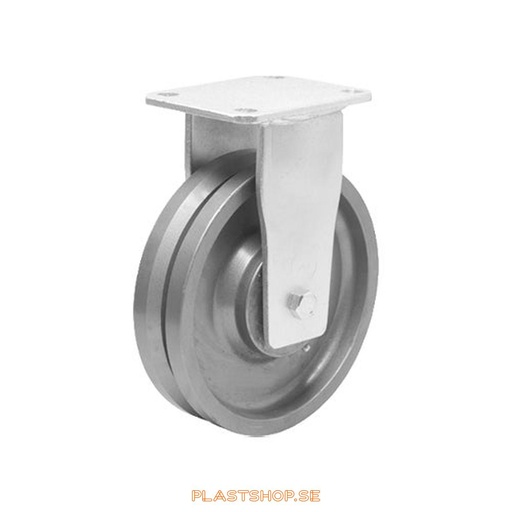 [P2005232] Fixed bracket, plate, wheel diameter 100 mm, building height 145 mm, hard wheel in solid Stål. 1000 kg load capacity, dubbla ball bearings