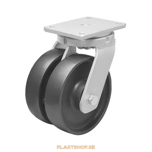 [P2005831] Link wheel, without brake, plate, wheel diameter 200 mm, building height 264 mm, hard wheel in solid Gjutjärn, grå. 1800 kg load capacity, dubbla ball bearings