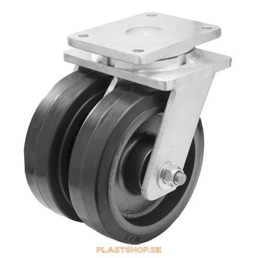 [P2005858] Link wheel, without brake, plate, wheel diameter 400 mm, building height 475 mm, hub in Gjutjärn with soft track in Elastiskt Gummi, svart. 2150 kg load capacity, dubbla ball bearings
