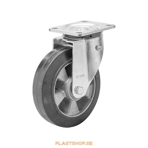[P2005932] Link wheel, without brake, plate, wheel diameter 125 mm, building height 164 mm, hub in Aluminium with soft track in Elastiskt Gummi, svart. 270 kg load capacity, dubbla ball bearings