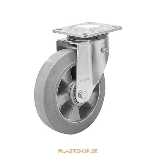 [P2005933] Link wheel, without brake, plate, wheel diameter 125 mm, building height 164 mm, hub in Aluminium with soft track in Elastiskt Gummi, grå. 270 kg load capacity, dubbla ball bearings