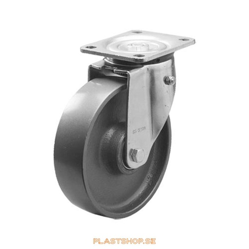 [P2005947] Link wheel, without brake, plate, wheel diameter 160 mm, building height 199 mm, hard wheel in solid Gjutjärn. 800 kg load capacity, dubbla ball bearings