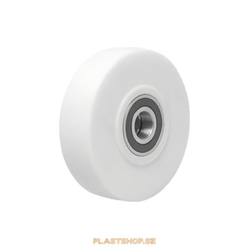 [P2006434] Wheel, wheel diameter 125 mm, hard wheel in solid Nylon PA6G (Gjuten), white color. 1400 kg load capacity, dubbla ball bearings