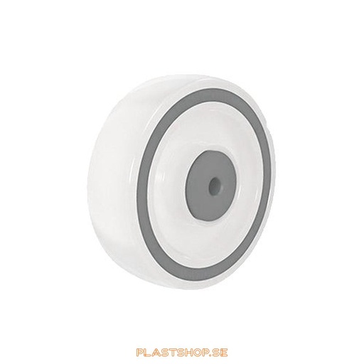 [P2006439] Hjul, hjuldiameter 125 mm, hårt hjul i massiv Polypropen (PP), grå färg. 225 kg bärighet, kullager