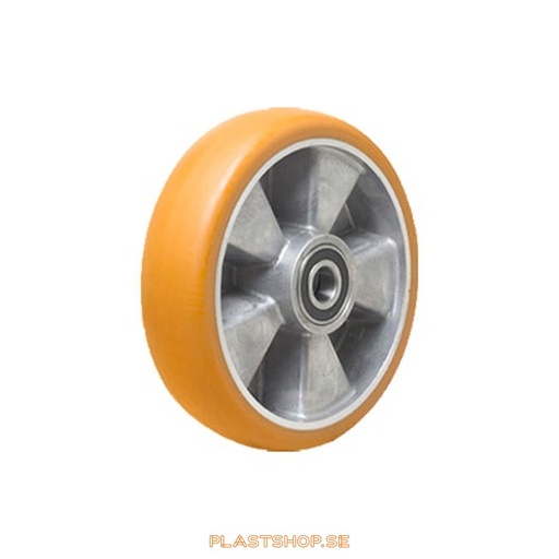 [P2006446] Wheel, wheel diameter 125 mm, hub in Aluminium with soft track in Elastiskt Polyuretan, brun färg. 450 kg load capacity, dubbla ball bearings