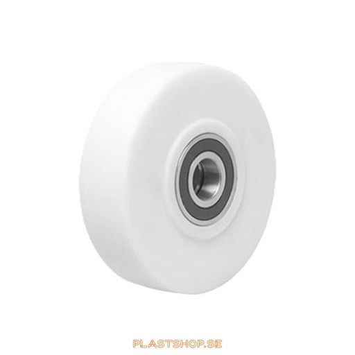 [P2006461] Hjul, hjuldiameter 150 mm, hårt hjul i massiv Nylon PA6G (Gjuten), vit färg. 2000 kg bärighet, dubbla kullager