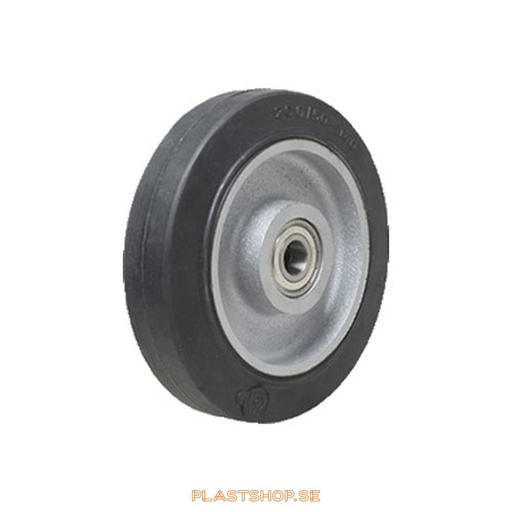 [P2006473] Hjul, hjuldiameter 150 mm, nav i Gjutjärn med mjuk bana i Elastiskt Gummi, svart färg. 350 kg bärighet, dubbla kullager