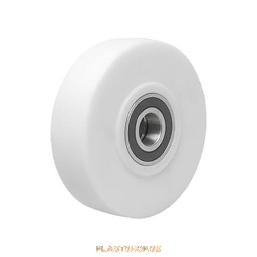 [P2006498] Wheel, wheel diameter 200 mm, hard wheel in solid Nylon PA6G (Gjuten), white color. 4500 kg load capacity, dubbla ball bearings