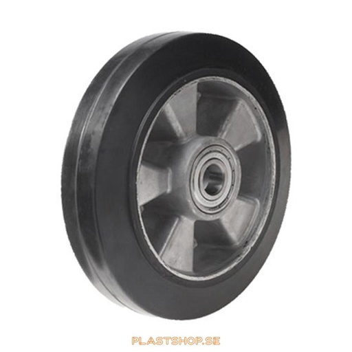 [P2006556] Wheel, wheel diameter 300 mm, hub in Aluminium with soft track in Elastiskt Gummi, black color. 700 kg load capacity, dubbla ball bearings