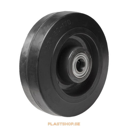 [P2006558] Wheel, wheel diameter 300 mm, hub in Nylon PA6 with soft track in Elastiskt Gummi, black color. 1000 kg load capacity, dubbla ball bearings