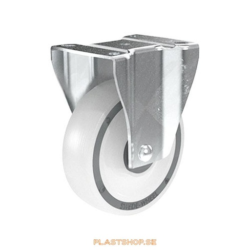 [P2005237] Fixed bracket, plate, wheel diameter 125 mm, building height 157 mm, hard wheel in solid Polypropen (PP), natur. 200 kg load capacity, ball bearings