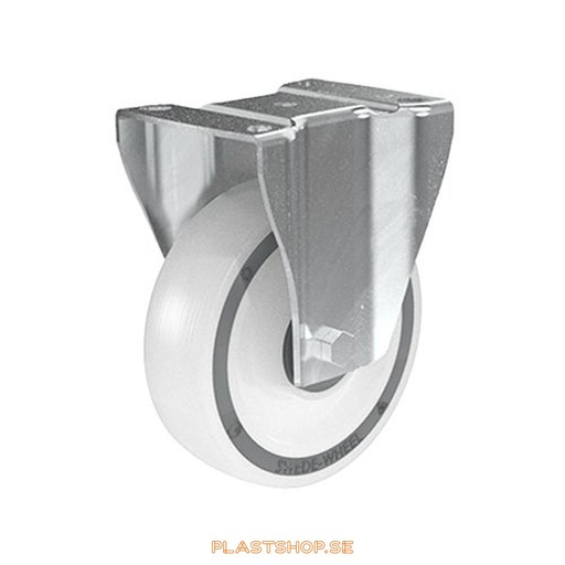 [P2005238] Fixed bracket, plate, wheel diameter 125 mm, building height 155 mm, hard wheel in solid Polypropen (PP), natur. 200 kg load capacity, ball bearings