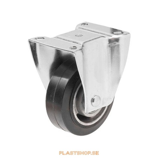 [P2005246] Fixed bracket, plate, wheel diameter 125 mm, building height 157 mm, hub in Aluminium with soft track in Elastiskt Gummi, svart. 225 kg load capacity, dubbla ball bearings