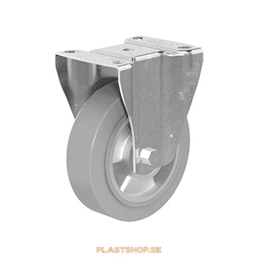 [P2005248] Fixed bracket, plate, wheel diameter 125 mm, building height 155 mm, hub in Aluminium with soft track in Elastiskt Gummi, grå. 225 kg load capacity, dubbla ball bearings