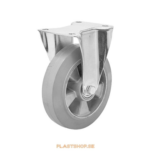 [P2005252] Fixed bracket, plate, wheel diameter 125 mm, building height 165,5 mm, hub in Aluminium with soft track in Elastiskt Gummi, grå. 270 kg load capacity, dubbla ball bearings