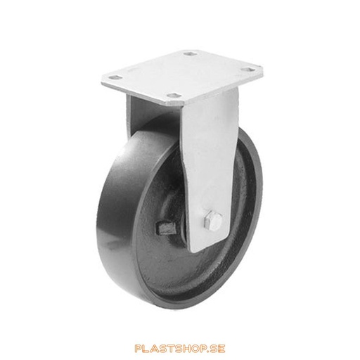 [P2005262] Fixed bracket, plate, wheel diameter 125 mm, building height 170 mm, hard wheel in solid Gjutjärn, grå. 550 kg load capacity, dubbla ball bearings