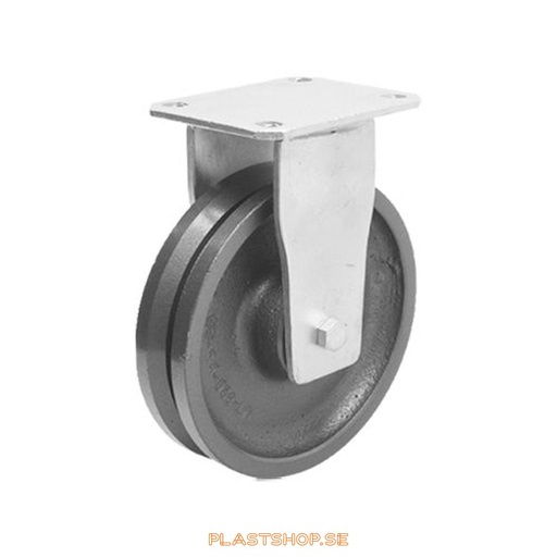 [P2005264] Fixed bracket, plate, wheel diameter 125 mm, building height 170 mm, hard wheel in solid Gjutjärn. 675 kg load capacity, dubbla ball bearings