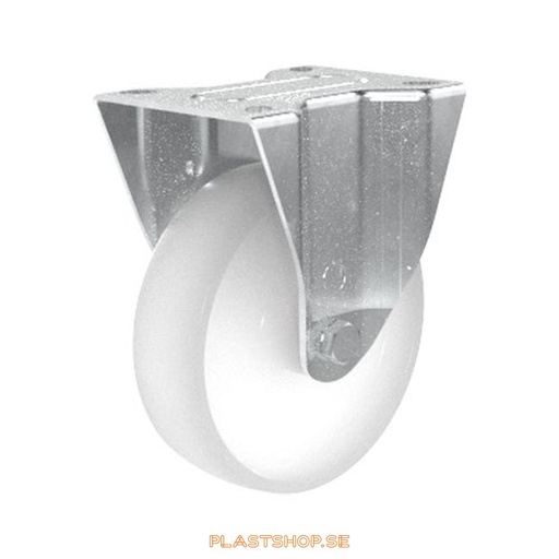 [P2005285] Fixed bracket, plate, wheel diameter 160 mm, building height 196 mm, hard wheel in solid Nylon PA6, natur. 350 kg load capacity, slide bearings