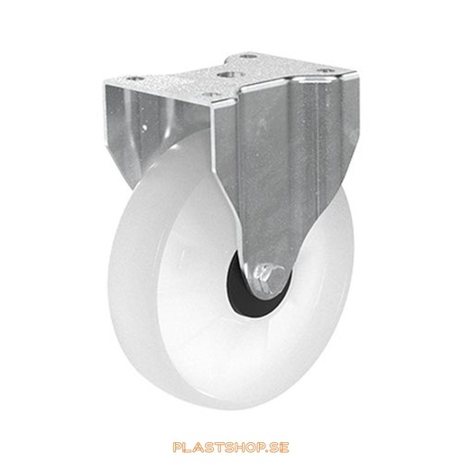 [P2005309] Fixed bracket, plate, wheel diameter 200 mm, building height 238 mm, hard wheel in solid Nylon PA6, gray color. 400 kg load capacity, dubbla ball bearings