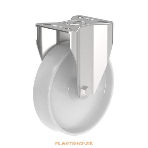 [P2005310] Fixed bracket, plate, wheel diameter 200 mm, building height 240 mm, hard wheel in solid Nylon PA6, vit. 300 kg load capacity, slide bearings