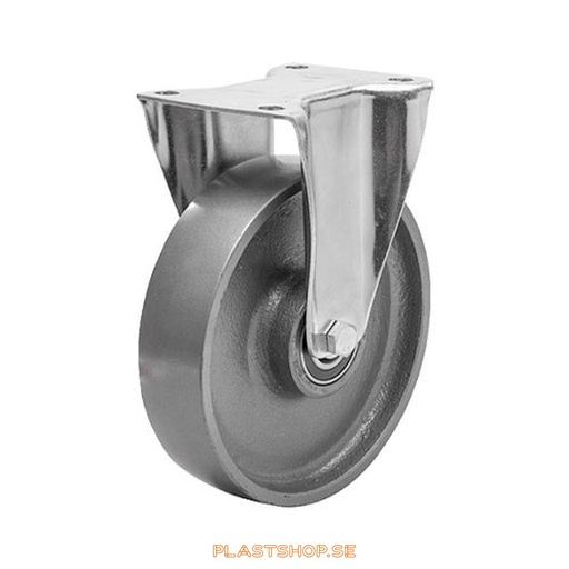 [P2005325] Fixed bracket, plate, wheel diameter 200 mm, building height 239 mm, hard wheel in solid Gjutjärn. 400 kg load capacity, dubbla ball bearings