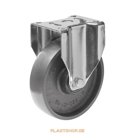 [P2005326] Fixed bracket, plate, wheel diameter 200 mm, building height 239 mm, hard wheel in solid Gjutjärn. 800 kg load capacity, dubbla ball bearings