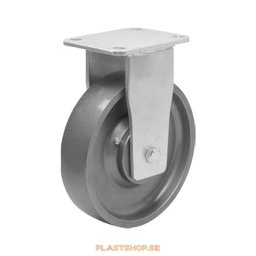 [P2005331] Fixed bracket, plate, wheel diameter 200 mm, building height 245 mm, hard wheel in solid Stål. 1400 kg load capacity, dubbla ball bearings