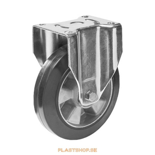 [P2005339] Fixed bracket, plate, wheel diameter 250 mm, building height 292 mm, hub in Aluminium with soft track in Elastiskt Gummi, svart. 550 kg load capacity, dubbla ball bearings