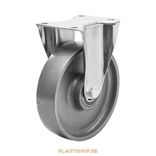 [P2005343] Fixed bracket, plate, wheel diameter 250 mm, building height 290 mm, hard wheel in solid Gjutjärn. 400 kg load capacity, dubbla ball bearings