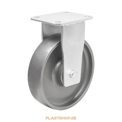 [P2005345] Fixed bracket, plate, wheel diameter 250 mm, building height 300 mm, hard wheel in solid Gjutjärn. 1200 kg load capacity, dubbla ball bearings